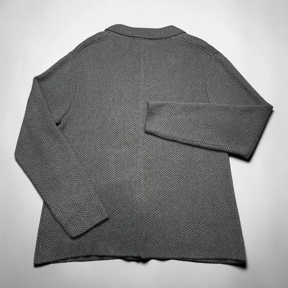 Alan Flusser Mens Grey Herringbone Knit Grandpa Cardigan‎ Sweater Size M Cotton